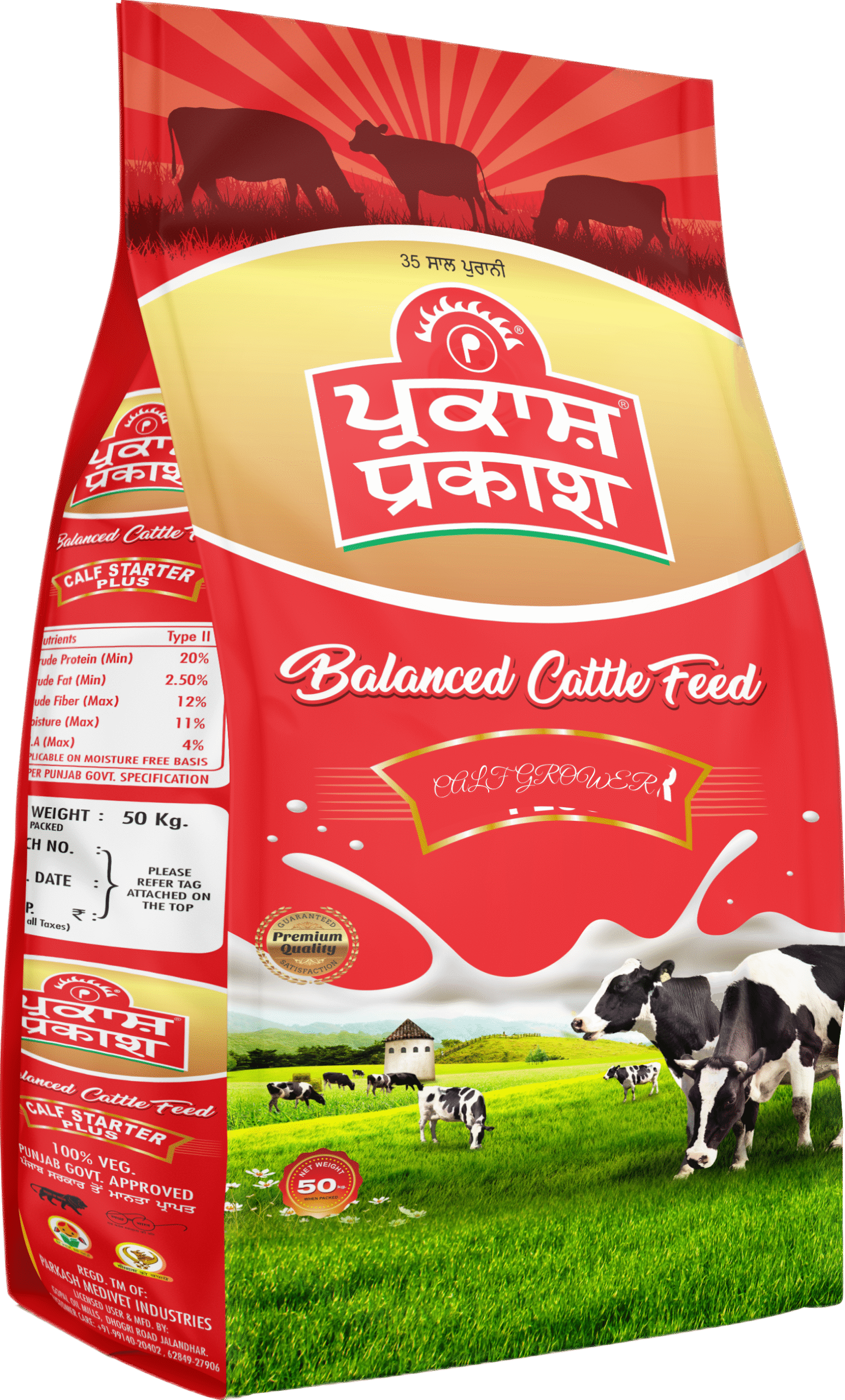 Parkash Calf Grower is a balanced feed designed for growing calves from 3-7 months of age. It promotes rapid muscle and skeletal growth, supports rumen development, and strengthens immunity, preparing your calves to become healthy and productive heifers.